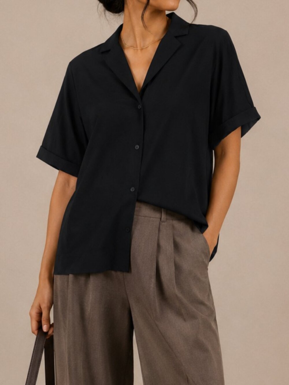 Kit and Ace Loose Fit Short Sleeve Button Up Black Shirt Sz S